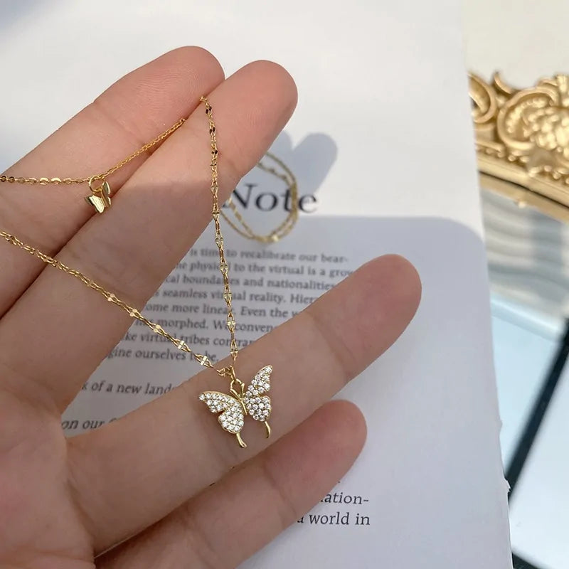 Butterfly Sterling Silver CZ Necklaces