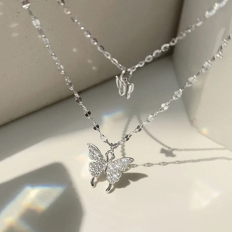 Butterfly Sterling Silver CZ Necklaces