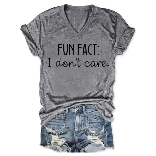 Women's "Fun Fact: I Don't Care" V-neck Short Sleeve